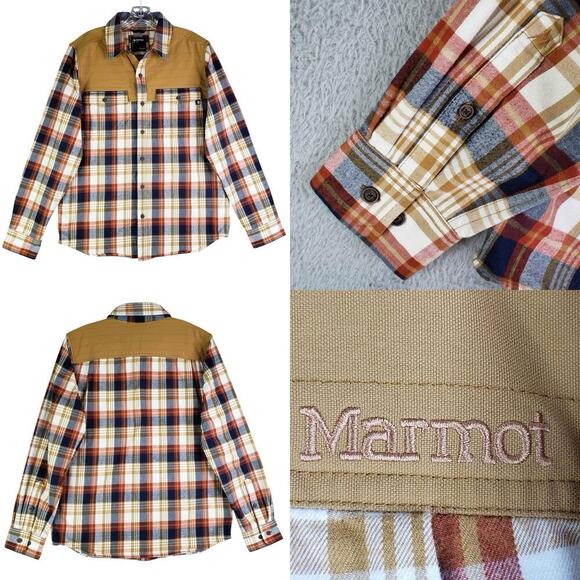 Marmot Button Down Shirt Men’s Size Medium M Brown Plaid Long Sleeve Outdoor - Picture 1 of 13